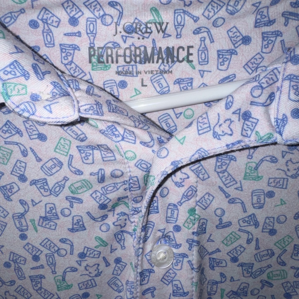 J. Crew Men's Polo Shirt - Blue and Green Pattern